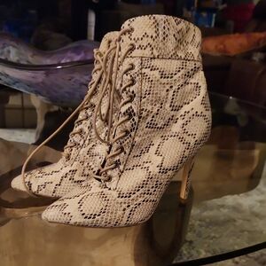 PrettyLittleThing Beige Snakeskin Lace-Up Boots